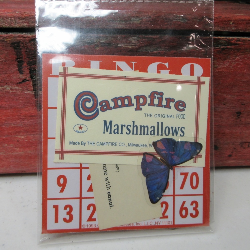 Vintage Ephemera Lot Bingo Card Campfire Marshmallows Dictionary Butterfly Craft
